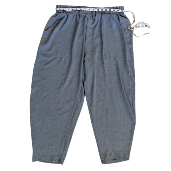 Unbranded/no brand Pants - Textured Balloon Pants 2XL Plus Size Crinkle Lagenlook Elastic Waist Blue Gray